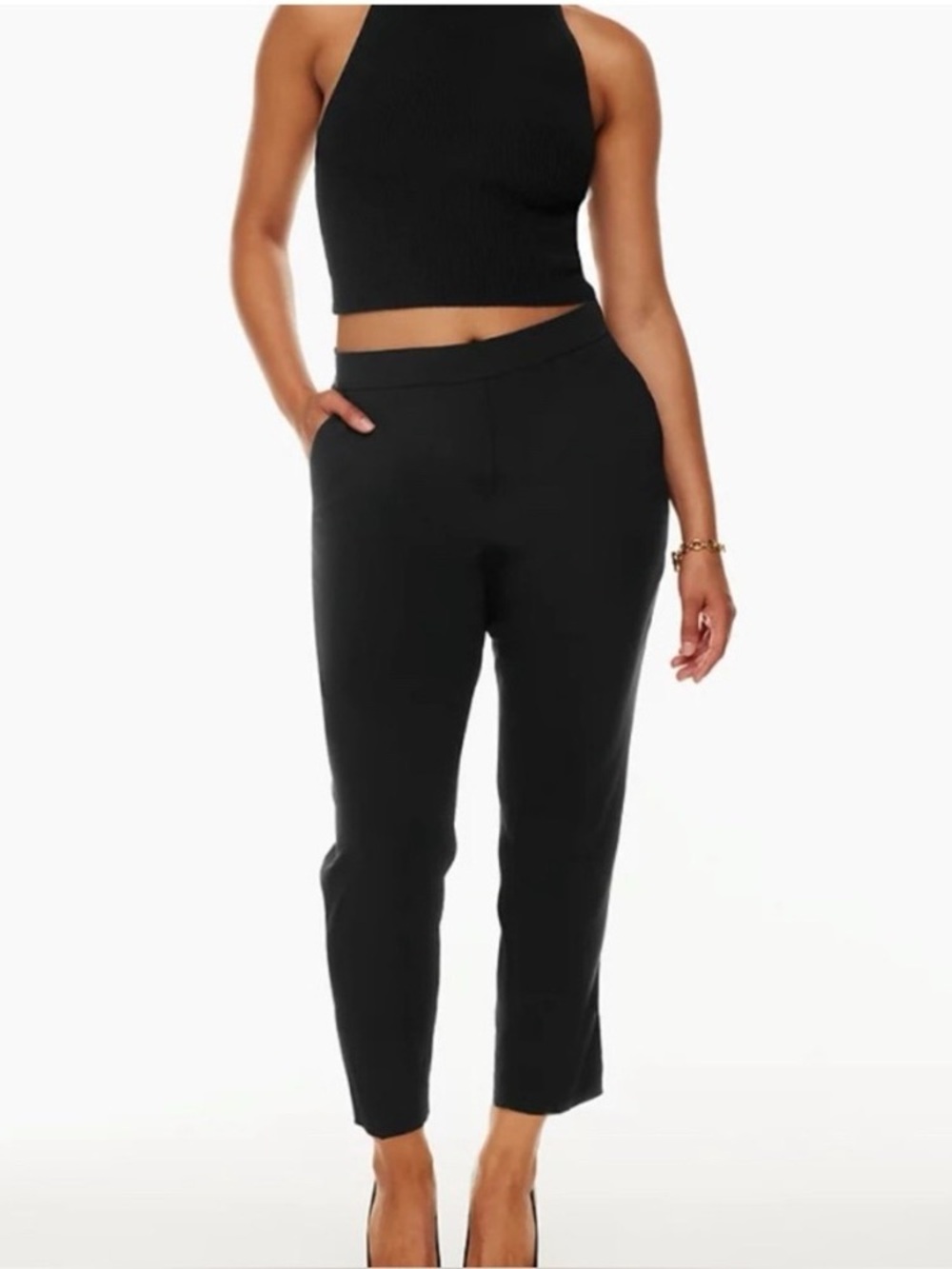 NWT  Aritzia Babaton Black Conan Cropped crepe mid-rise trouser Size 12